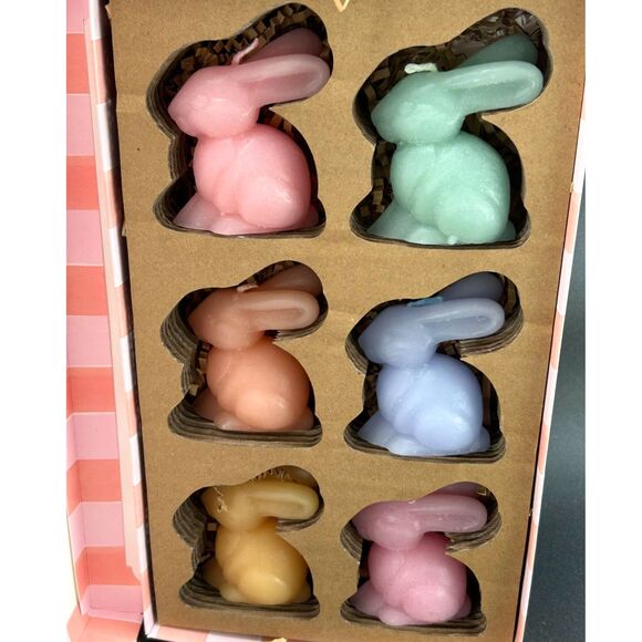 2) Meri Meri 6 Bunny Easter Candles, Pastel 2.5"H x 1 5/8"L,  2.5 Burn Hours - Picture 1 of 10